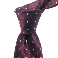 OroTie Square Jacquare Marron Background with white and Red diamond
