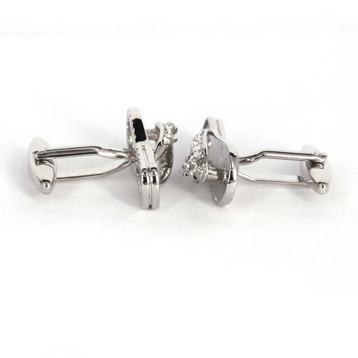 Silver and White Crystal slipper cufflinks showcasing a stylish design with elegant detailing.