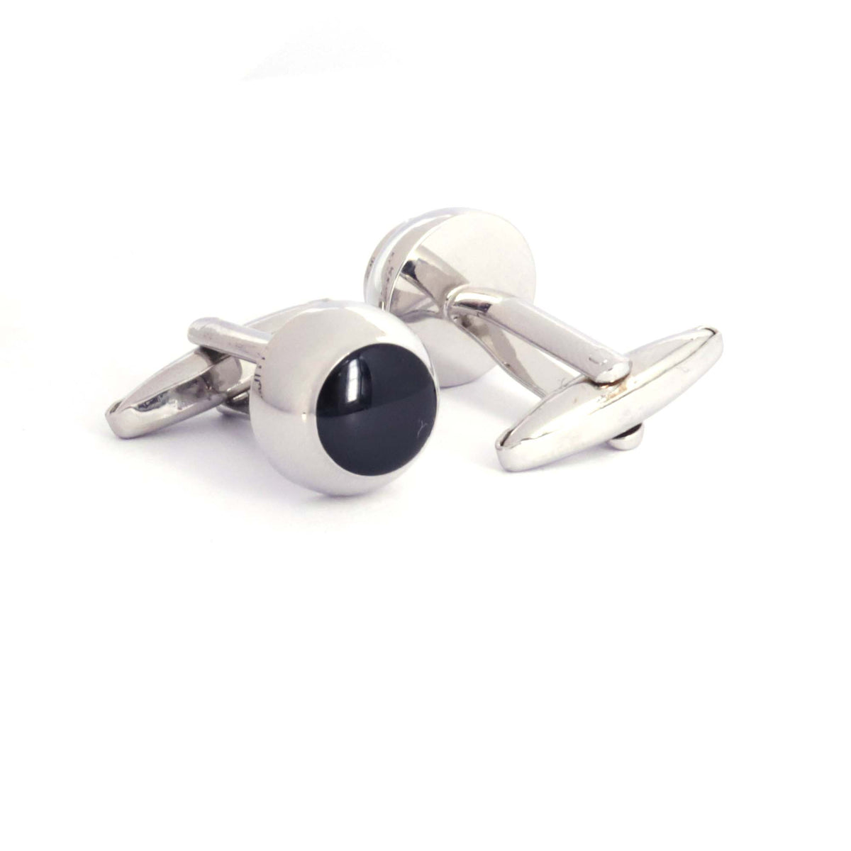 Silver Round domeCufflinks with Black Enamel (Small)