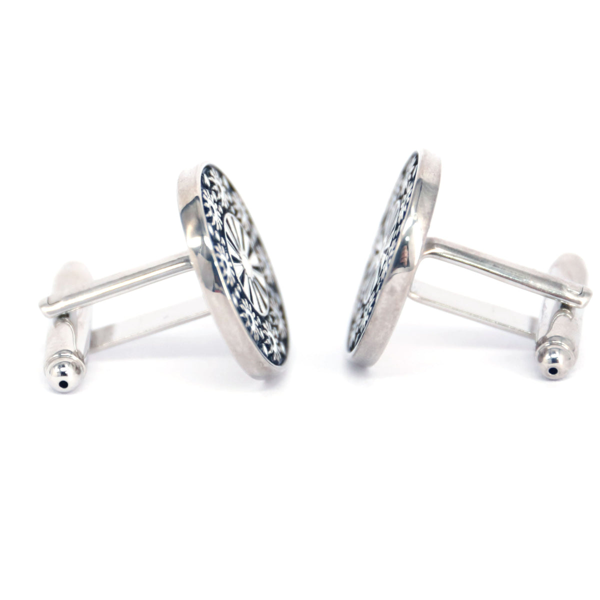 MarZthomson Red Enamel Round Floral Cufflinks (Online Exclusive)