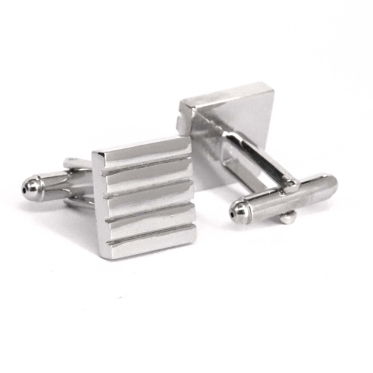 Silver Ribbed Rectangle Cufflinks - Orobianco L'unique