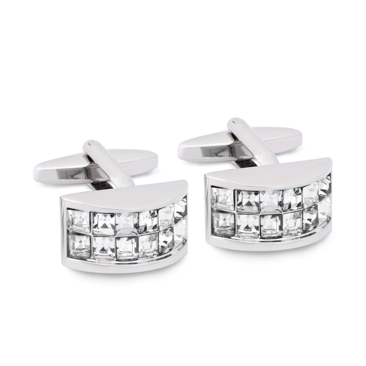 Cyan and Grey Crystal D-Shaped Cufflink-Cufflinks.com.sg