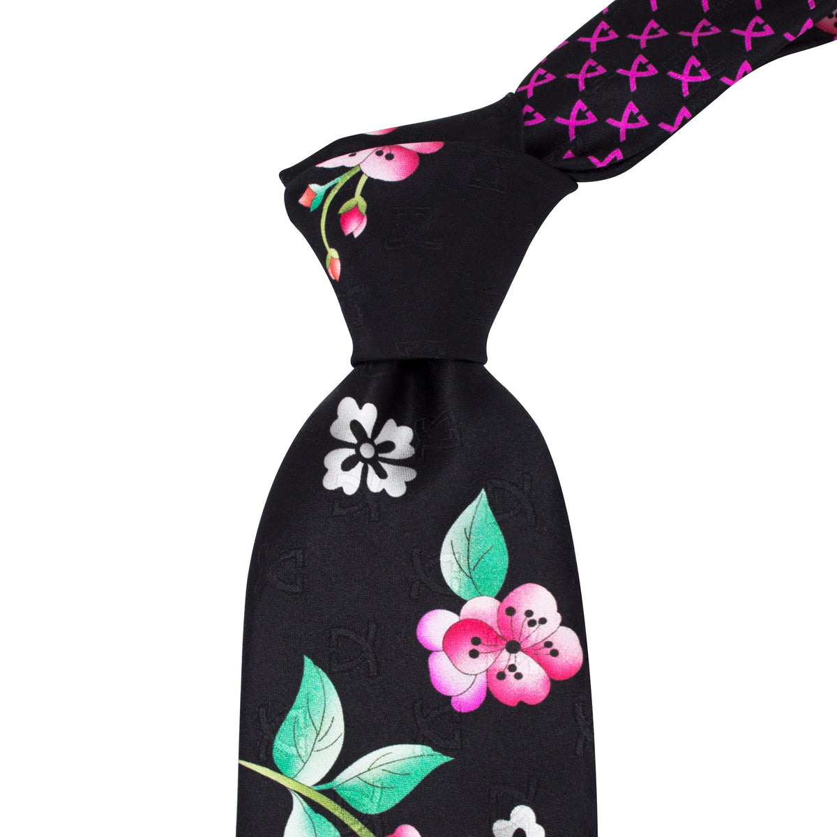 Leonard Black Silk Satin 8cm Tie with Floral Prints-Cufflinks.com.sg | Neckties.com.sg