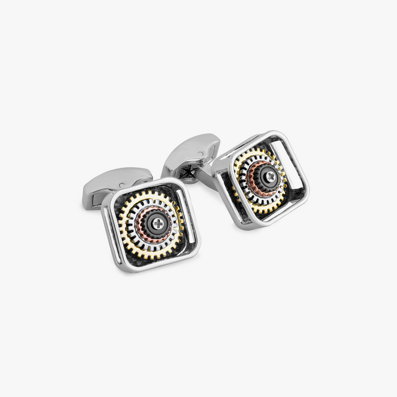 Pagoda Gear Cufflinks with Rhodium Finish-Cufflinks-Tateossian-Cufflinks.com.sg