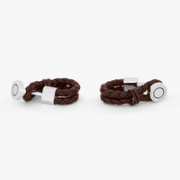 Pelle Wrap Around cufflinks in navy leather with rhodium finish-Cufflinks.com.sg