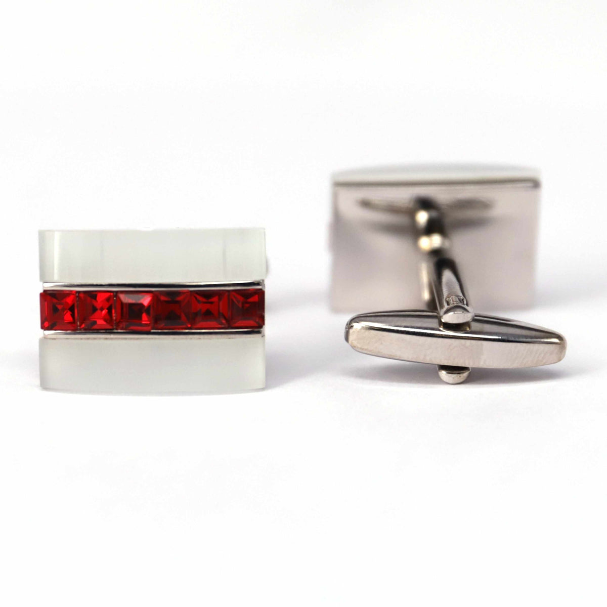 Red Crystal and White Fiber glass Rectangle Cufflinks-Cufflinks.com.sg